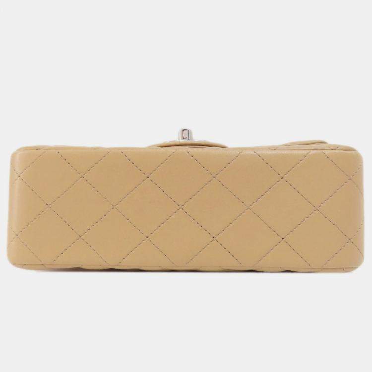 Pre Owned Chanel Beige Leather Mini Classic Single Flap Shoulder Bags