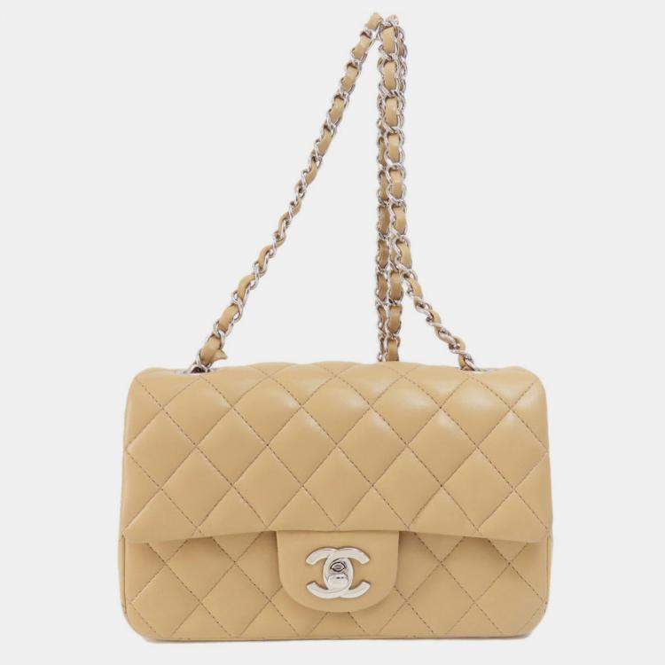 Pre Owned Chanel Beige Leather Mini Classic Single Flap Shoulder Bags