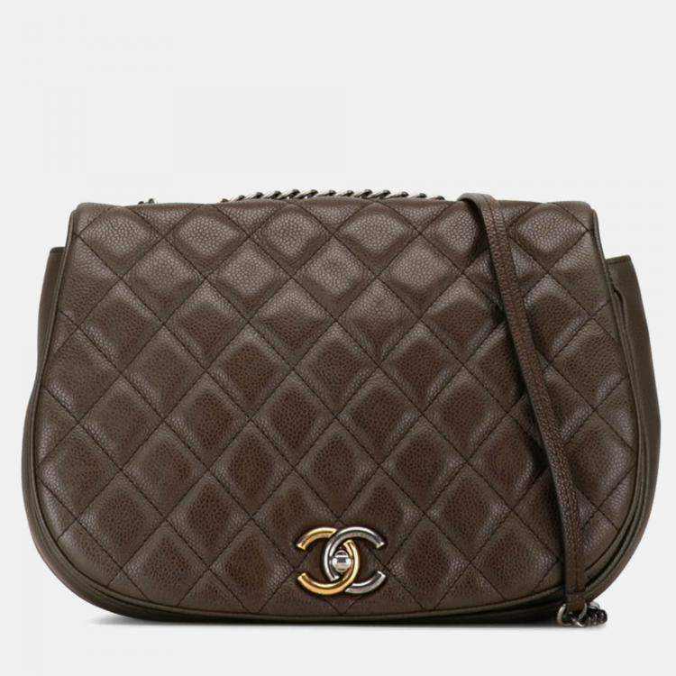 Chanel Khaki Grey Caviar Quilted Casual Pocket Messenger Flap Bag Chanel TLC