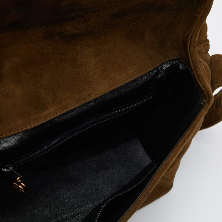 Pre Owned Chanel Brown Quilted Suede Vintage CC Round Flap Bag