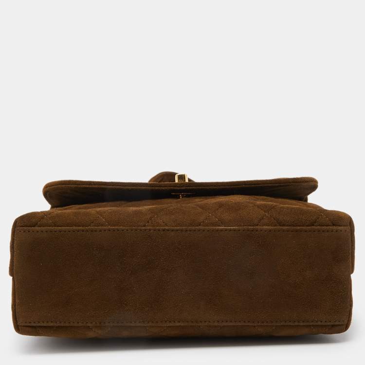 Pre Owned Chanel Brown Quilted Suede Vintage CC Round Flap Bag