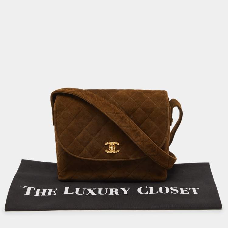 Pre Owned Chanel Brown Quilted Suede Vintage CC Round Flap Bag