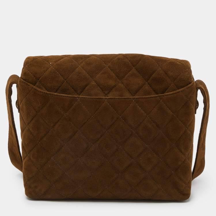 Pre Owned Chanel Brown Quilted Suede Vintage CC Round Flap Bag
