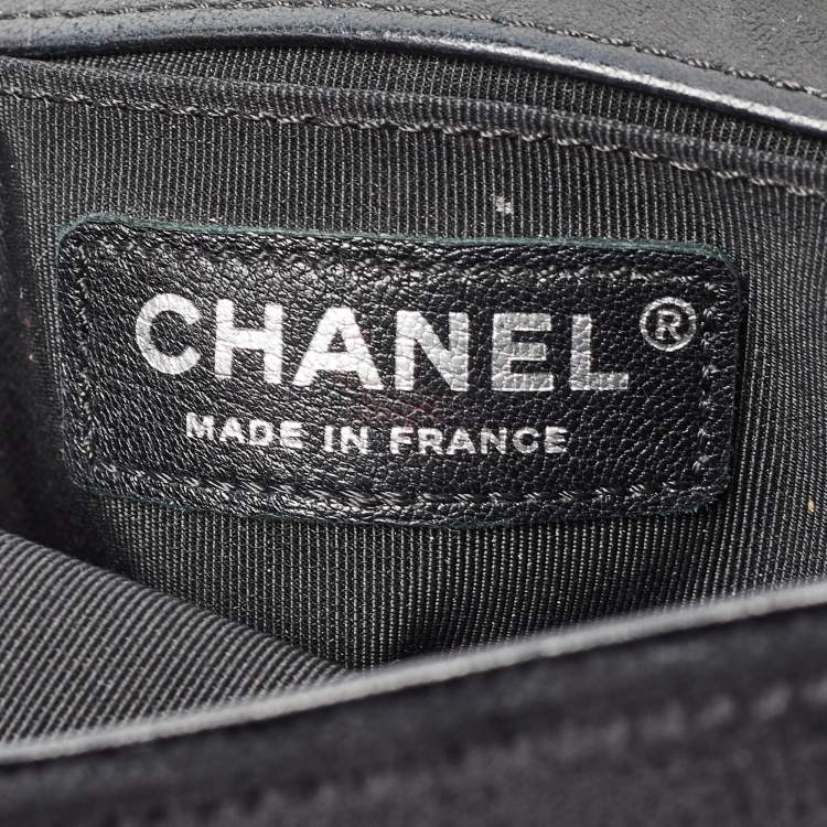 Pre Owned Chanel Black Quilted Velvet Medium Boy Flap Bag