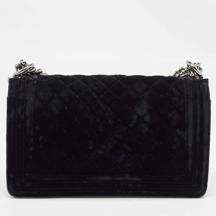 Pre Owned Chanel Black Quilted Velvet Medium Boy Flap Bag