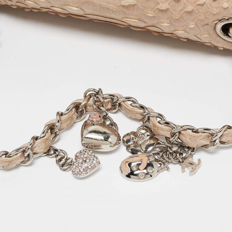 Pre Owned Chanel Beige Python New Mini Charm Classic Flap Bag