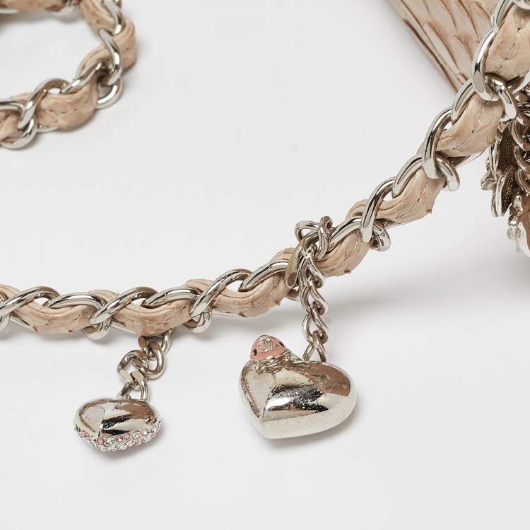 Pre Owned Chanel Beige Python New Mini Charm Classic Flap Bag