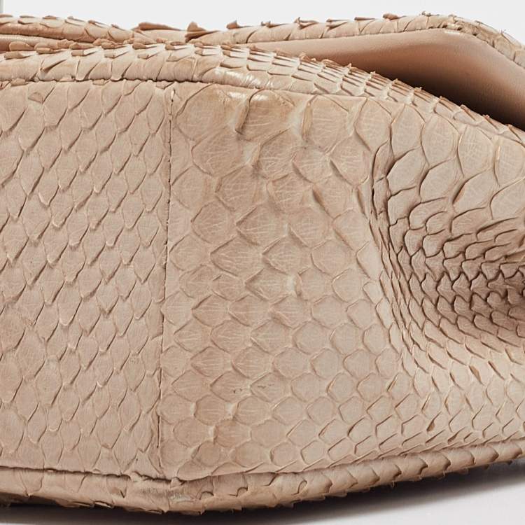 Pre Owned Chanel Beige Python New Mini Charm Classic Flap Bag
