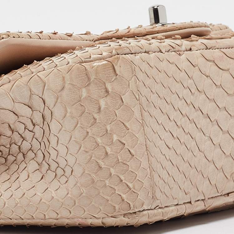 Pre Owned Chanel Beige Python New Mini Charm Classic Flap Bag