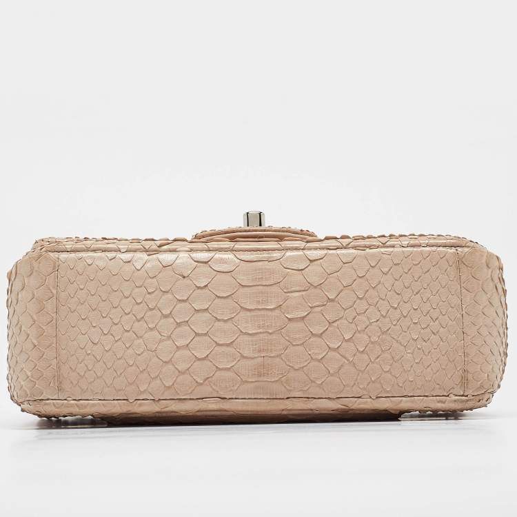 Pre Owned Chanel Beige Python New Mini Charm Classic Flap Bag