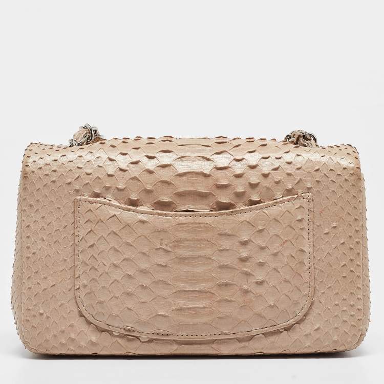 Pre Owned Chanel Beige Python New Mini Charm Classic Flap Bag