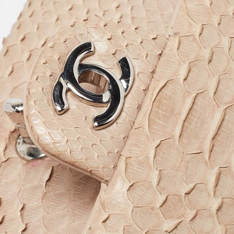 Pre Owned Chanel Beige Python New Mini Charm Classic Flap Bag