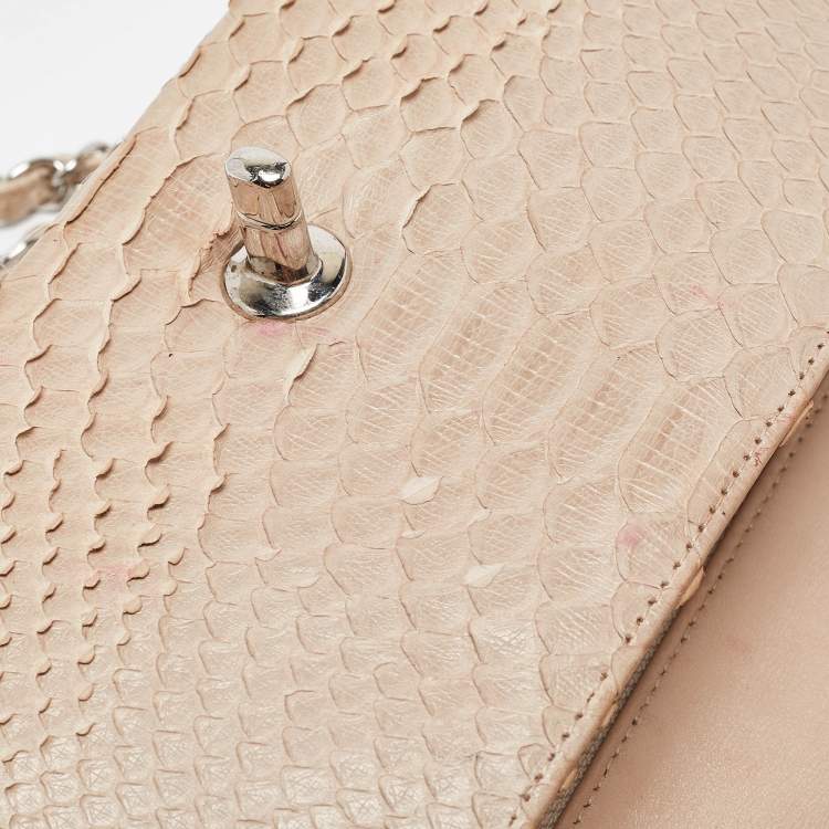 Pre Owned Chanel Beige Python New Mini Charm Classic Flap Bag