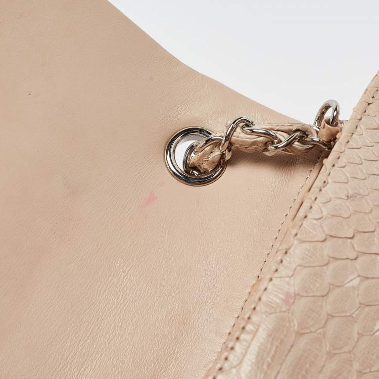 Pre Owned Chanel Beige Python New Mini Charm Classic Flap Bag