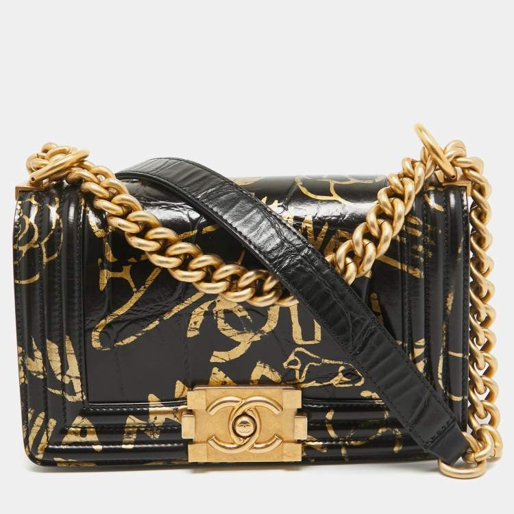 Chanel gold croc bag deals