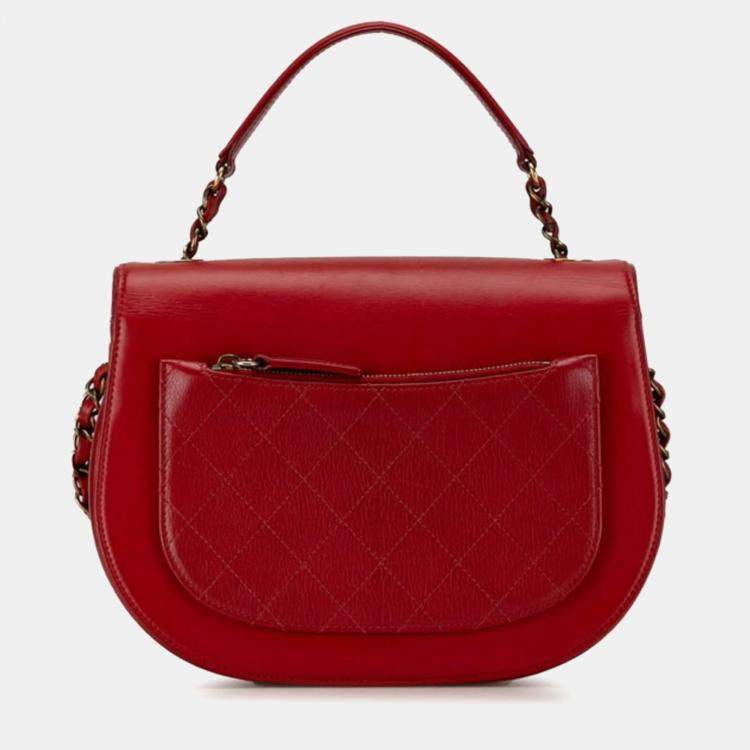 Pre Owned Chanel Red Calfskin and Quilted Goatskin Small Coco Curve Flap  Shoulder Bag
