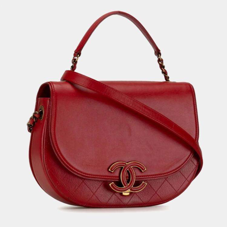 Pre Owned Chanel Red Calfskin and Quilted Goatskin Small Coco Curve Flap  Shoulder Bag