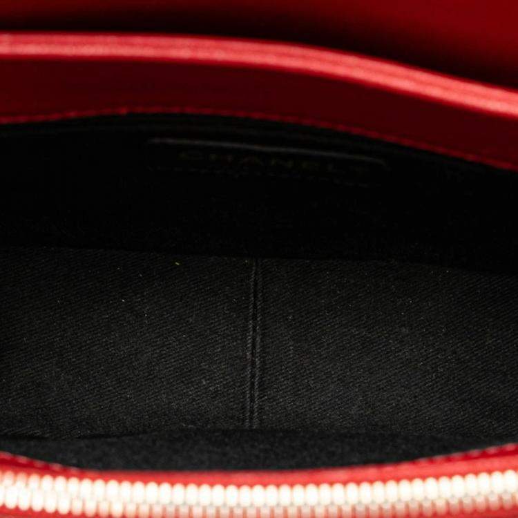 Pre Owned Chanel Red Calfskin and Quilted Goatskin Small Coco Curve Flap  Shoulder Bag