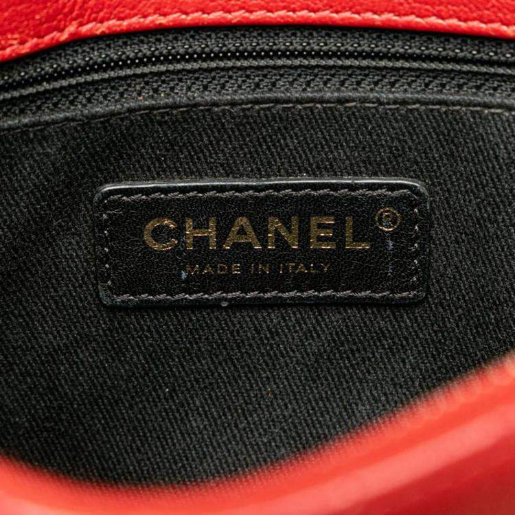 Pre Owned Chanel Red Calfskin and Quilted Goatskin Small Coco Curve Flap  Shoulder Bag