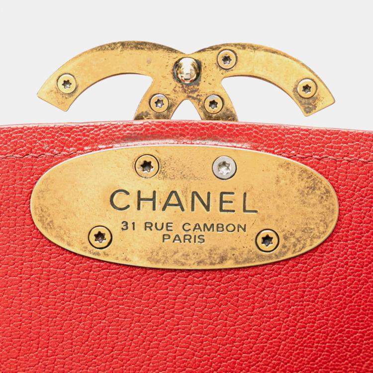 Pre Owned Chanel Red Calfskin and Quilted Goatskin Small Coco Curve Flap  Shoulder Bag