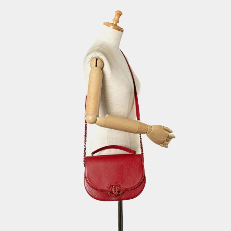 Pre Owned Chanel Red Calfskin and Quilted Goatskin Small Coco Curve Flap  Shoulder Bag