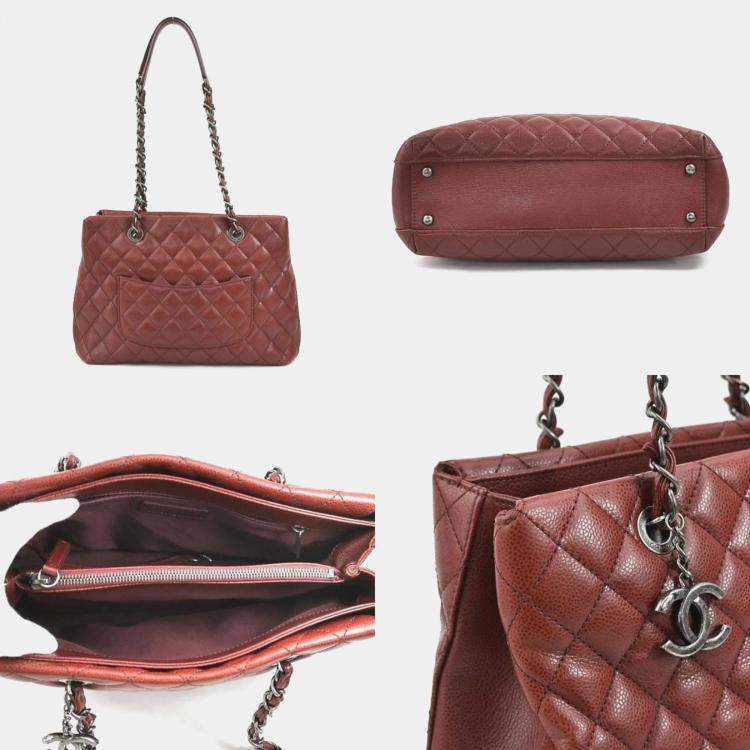 Pre Owned Chanel Bordeaux Quilted Caviar Large City Shopping Tote Bag