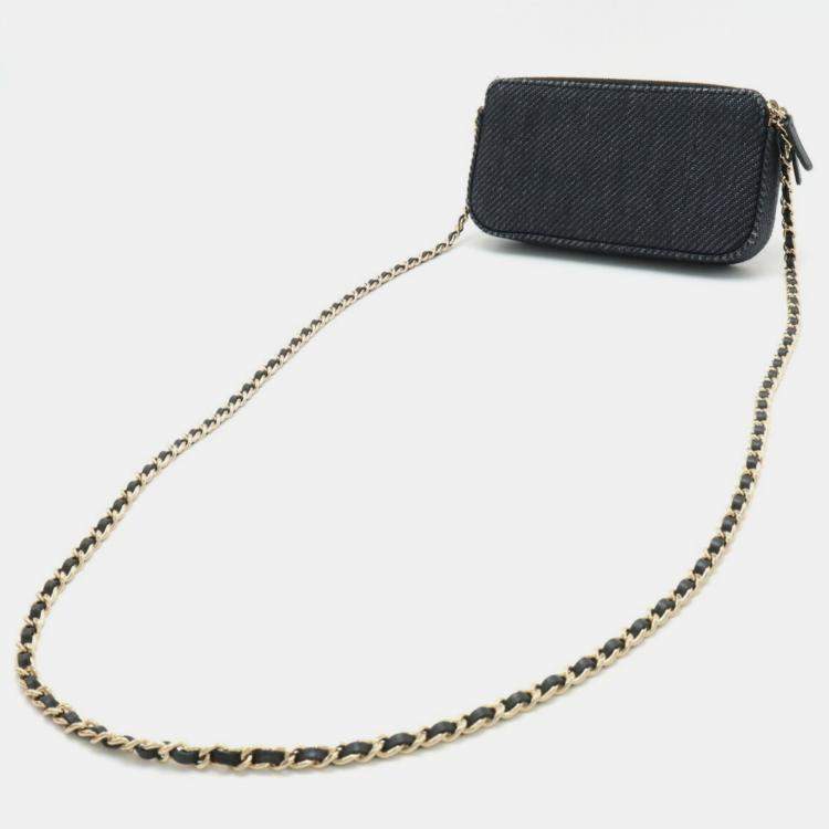 Pre Owned Chanel Navy Blue Canvas  Deauville Wallet On Chain