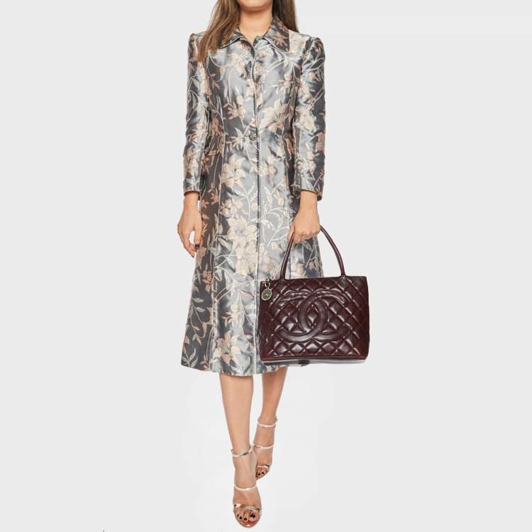 Pre Owned Chanel Burgundy Quilted Caviar Leather Medallion Tote