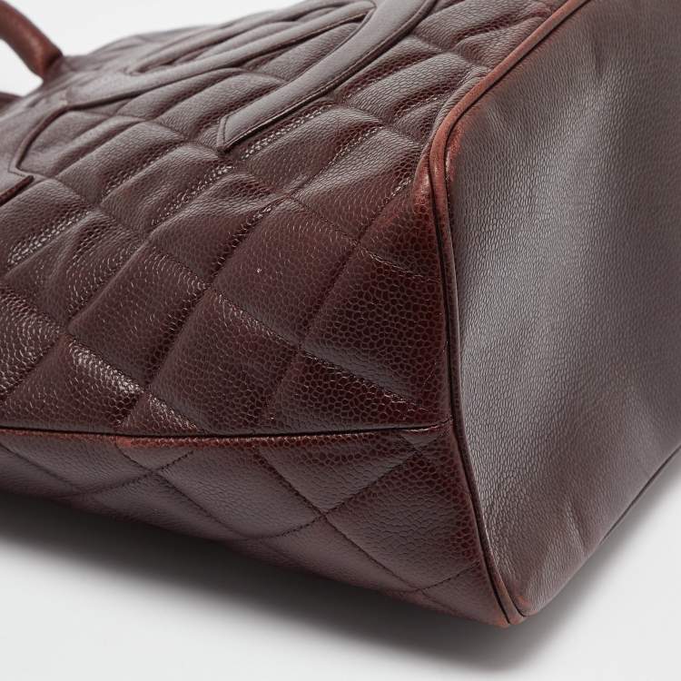 Pre Owned Chanel Burgundy Quilted Caviar Leather Medallion Tote