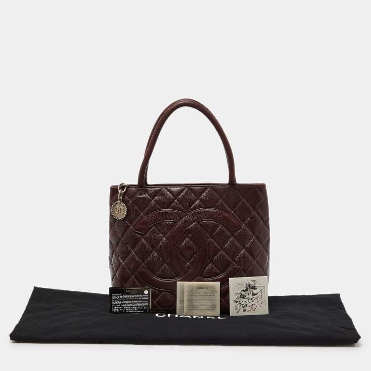 Pre Owned Chanel Burgundy Quilted Caviar Leather Medallion Tote
