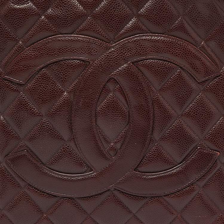 Pre Owned Chanel Burgundy Quilted Caviar Leather Medallion Tote