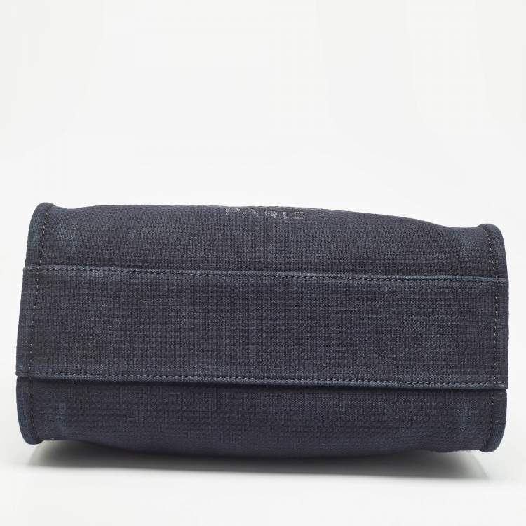 Pre Owned Chanel Navy Blue/Black Canvas Small Deauville Tote