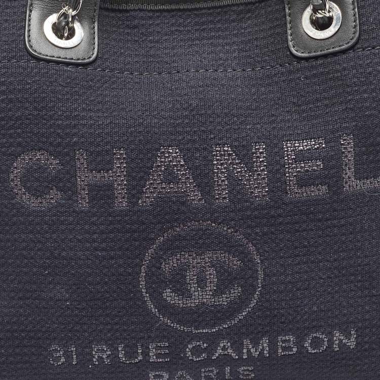 Pre Owned Chanel Navy Blue/Black Canvas Small Deauville Tote
