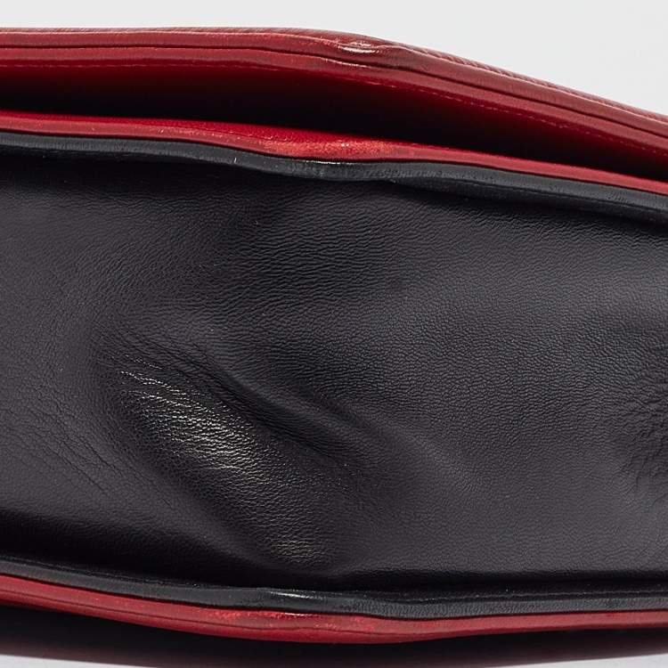 Pre Owned Chanel Black/Red Quilted Leather Large Boy Flap Bag