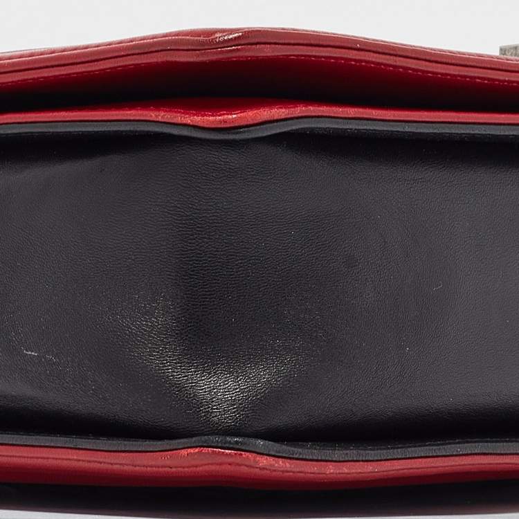 Pre Owned Chanel Black/Red Quilted Leather Large Boy Flap Bag