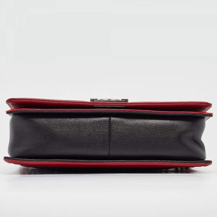 Pre Owned Chanel Black/Red Quilted Leather Large Boy Flap Bag