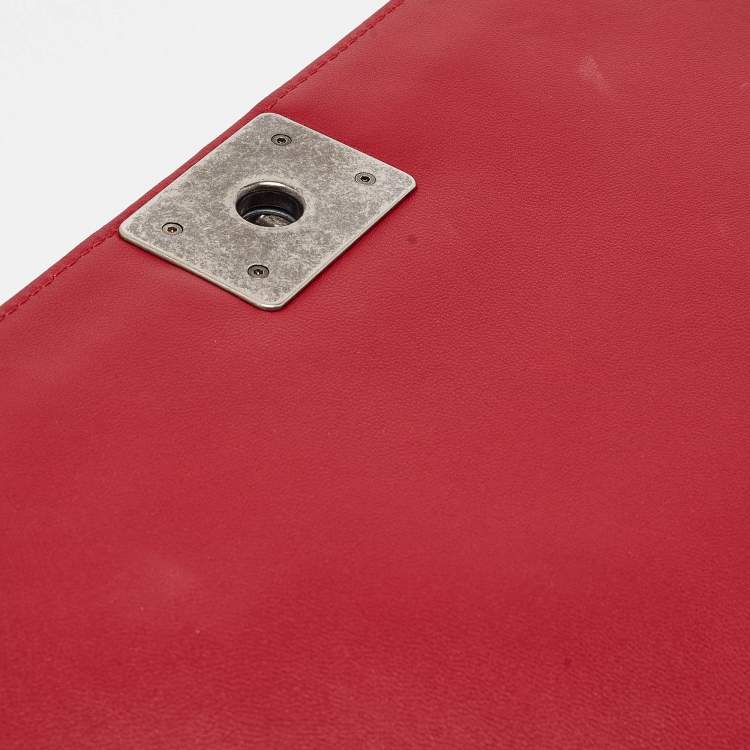 Pre Owned Chanel Black/Red Quilted Leather Large Boy Flap Bag