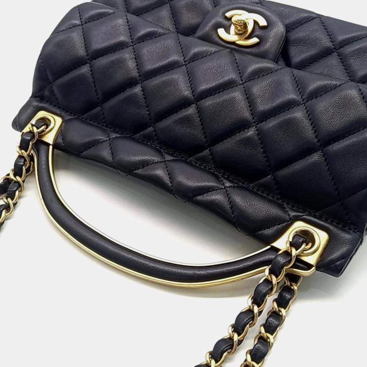 Pre Owned Chanel Black Leather Metal Top Chain Crossbody Bag