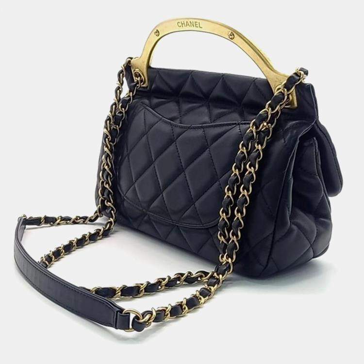 Pre Owned Chanel Black Leather Metal Top Chain Crossbody Bag
