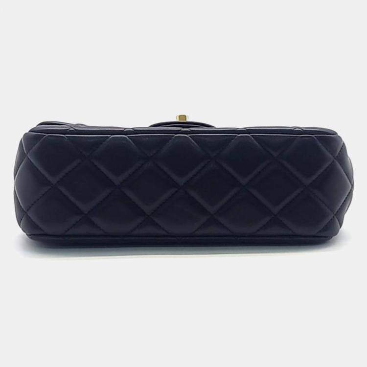 Pre Owned Chanel Black Leather Metal Top Chain Crossbody Bag