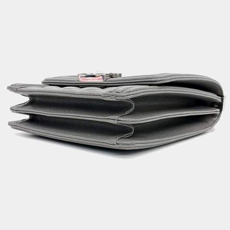 Pre Owned Chanel Grey Caviar Leather Boy Flap Bag