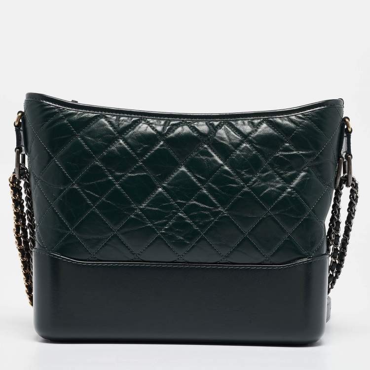 Pre Owned Chanel Green Quilted Aged Leather Medium Gabrielle Hobo