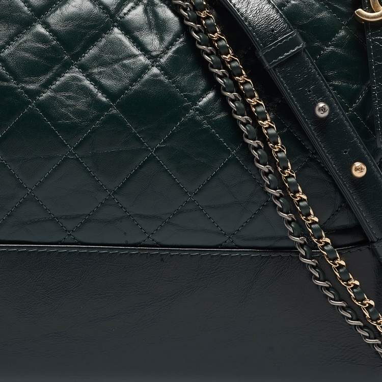 Pre Owned Chanel Green Quilted Aged Leather Medium Gabrielle Hobo