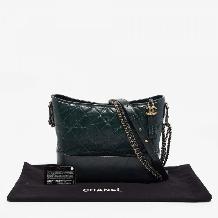 Pre Owned Chanel Green Quilted Aged Leather Medium Gabrielle Hobo