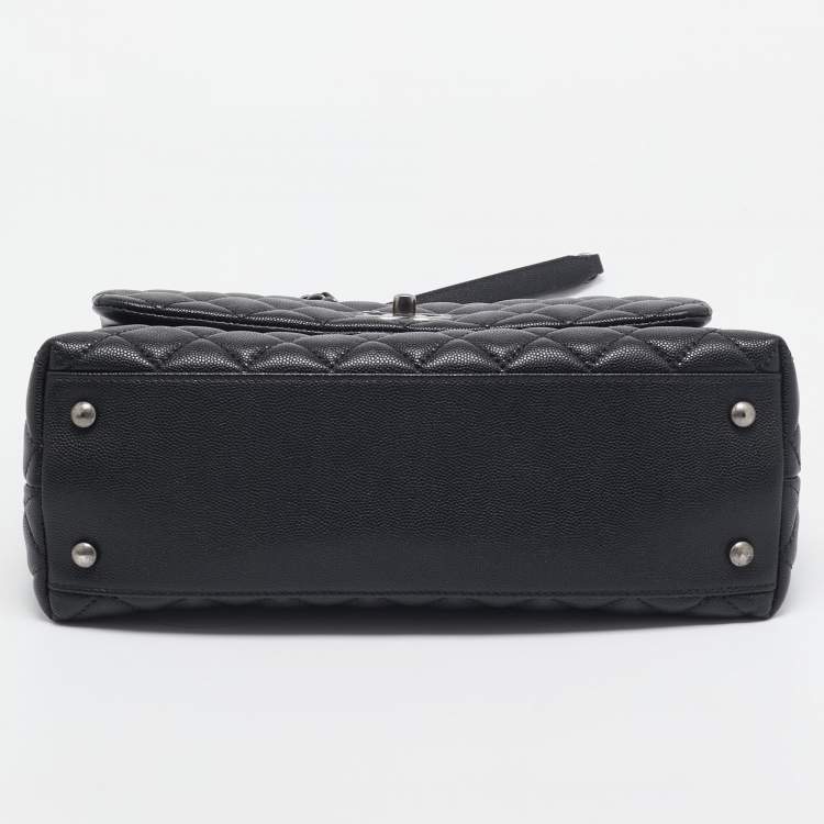 Pre Owned Chanel Black/Green Quilted Caviar Leather and Lizard Small Coco Top Handle Bag