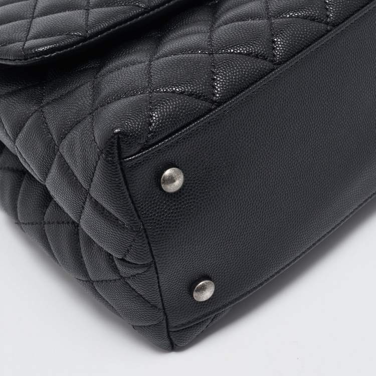 Pre Owned Chanel Black/Green Quilted Caviar Leather and Lizard Small Coco Top Handle Bag