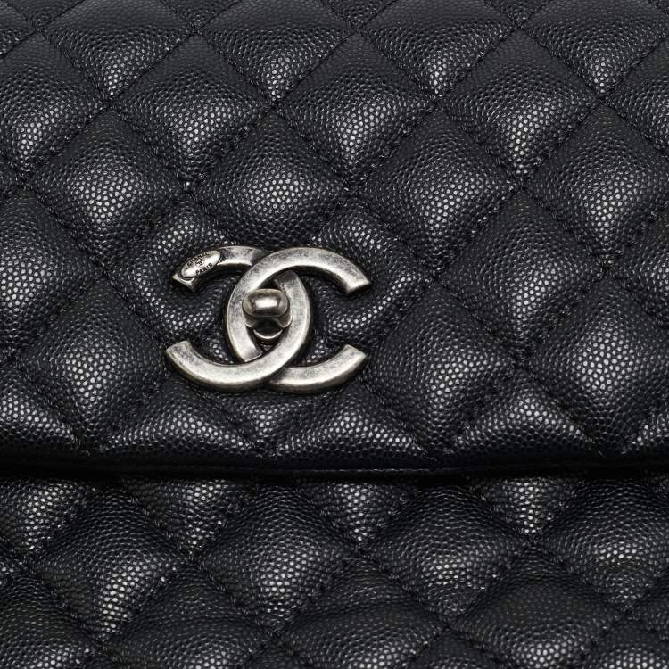 Pre Owned Chanel Black/Green Quilted Caviar Leather and Lizard Small Coco Top Handle Bag