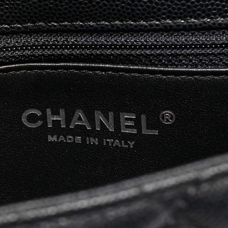 Pre Owned Chanel Black/Green Quilted Caviar Leather and Lizard Small Coco Top Handle Bag