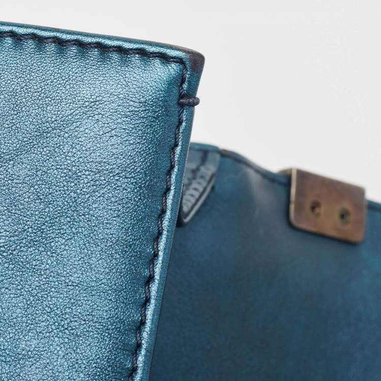 Pre Owned Chanel Metallic Blue Perforated Quilted Leather Medium Boy Flap Bag