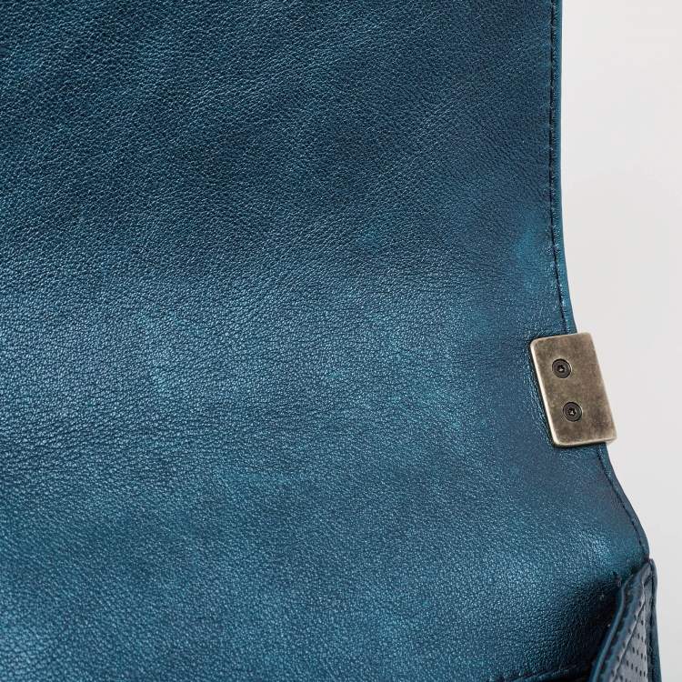 Pre Owned Chanel Metallic Blue Perforated Quilted Leather Medium Boy Flap Bag